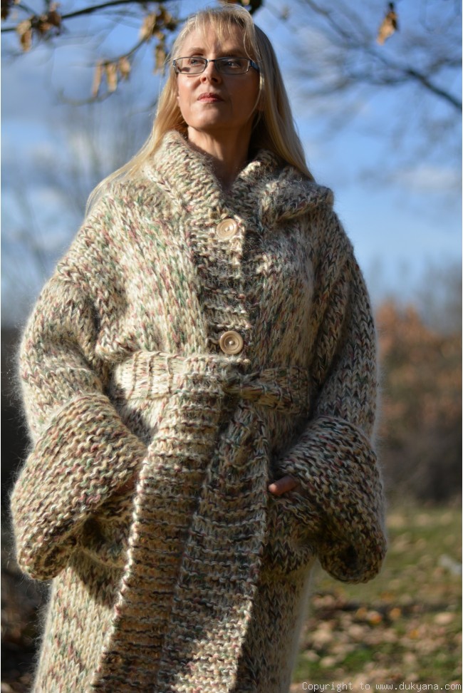 Chunky knitted long cardigan in earthly shades/CA124
